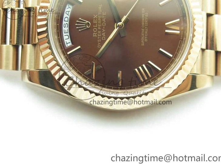 Best AAA Replica Sites A 228239 New 904 Dial on 40mm RG President QuickDry Dial BP Brown 2824 Bracelet Roman Day-Date RG Version 0110